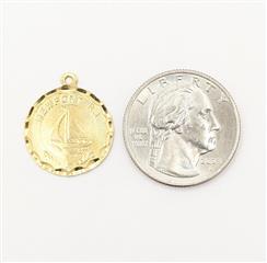 Dazzlers 14K Solid Yellow Gold Newport RI Rhode Island Round Medal Charm Pendant